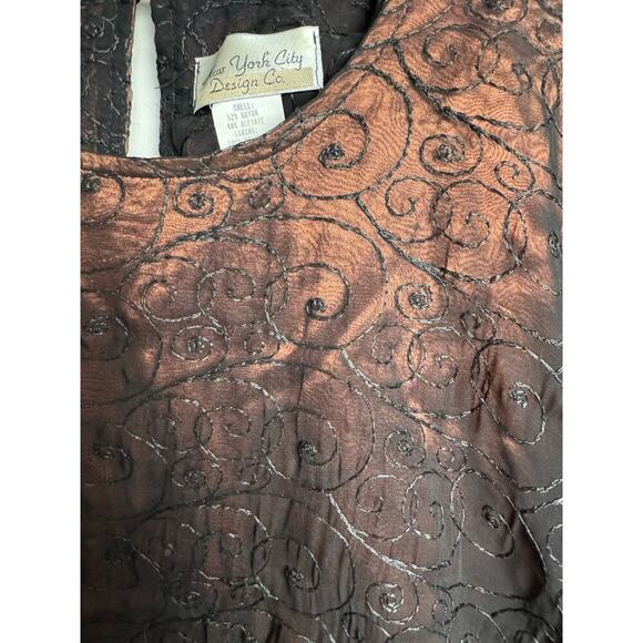 Vintage New York City Design Co Woman's 1X Copper Sheer Black Embroidered Blouse - Picture 3 of 8